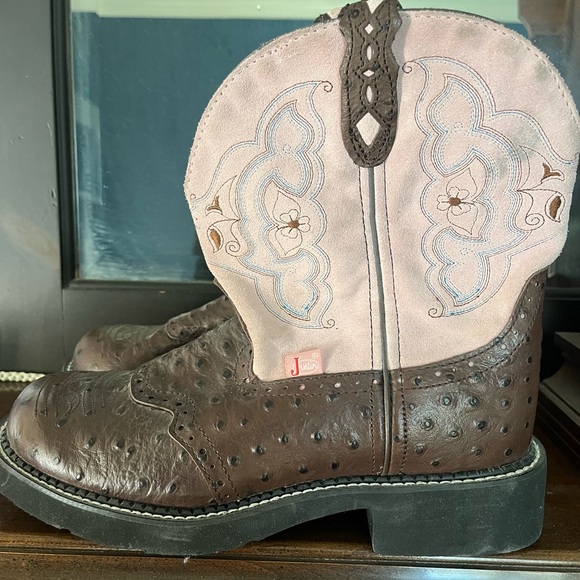 Pink and Brown Ladies Gypsy Western Boot w/ Ostrich Print (L9935) (worn once) - Picture 11 of 16